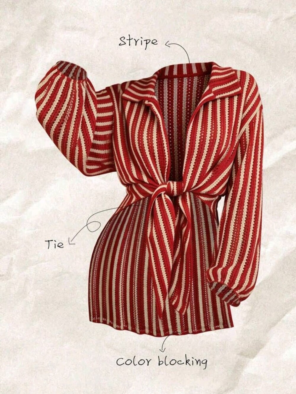 Red and White Striped Lightweight Buttonless Cardigan Shirt Oversized Sz L-xl - Picture 4 of 4